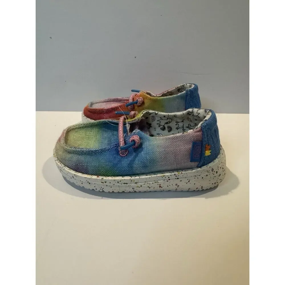 Hey Dude Wendy Youth Dreamer Size K7 Slip-On Shoes Rainbow Unicorn Canvas Kids